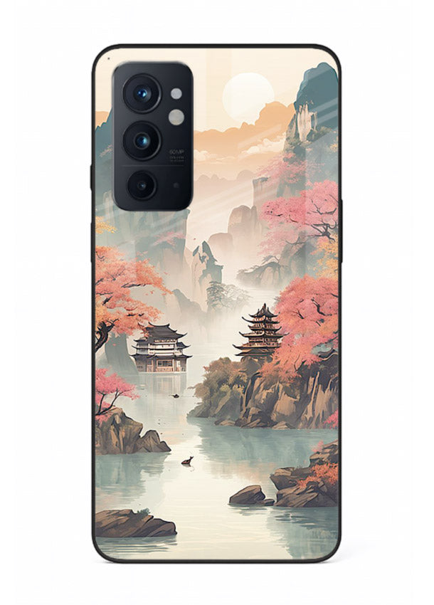 Pastel Mountain Pagoda pastel pagoda artwork OnePlus 9RT glass back cover