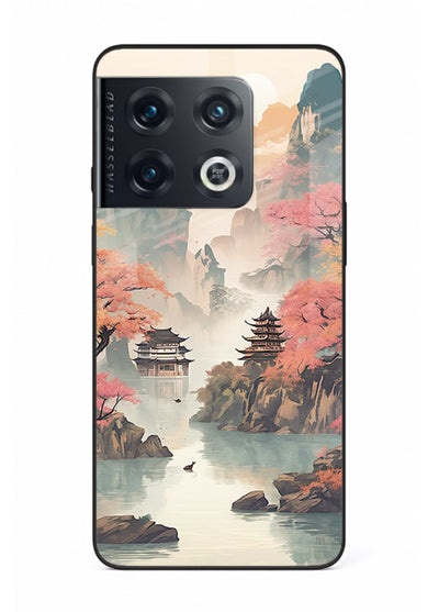 Pastel Mountain Pagoda pastel pagoda artwork OnePlus 10 Pro glass back cover