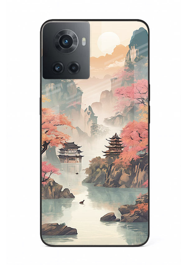 Pastel Mountain Pagoda pastel pagoda artwork OnePlus 10R glass back cover