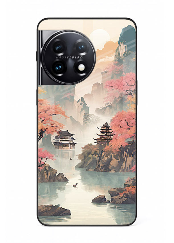 Pastel Mountain Pagoda pastel pagoda artwork OnePlus 11R glass back cover