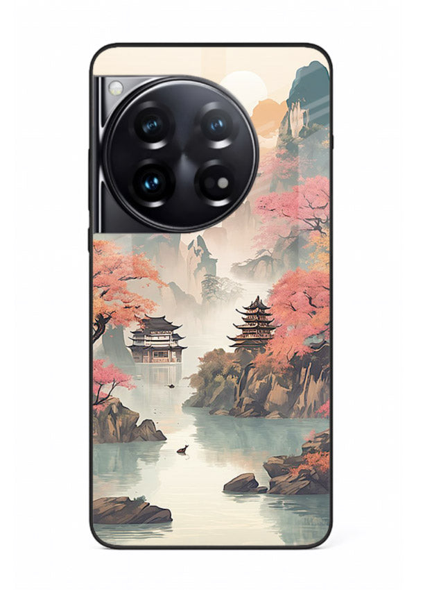 Pastel Mountain Pagoda pastel pagoda artwork OnePlus 12 glass back cover