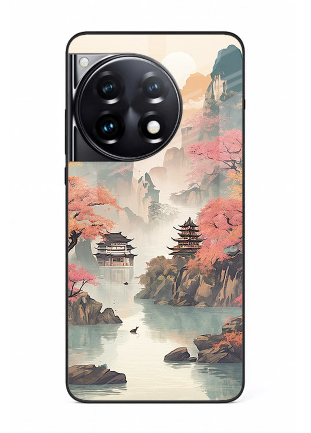 Pastel Mountain Pagoda pastel pagoda artwork OnePlus 12R glass back cover