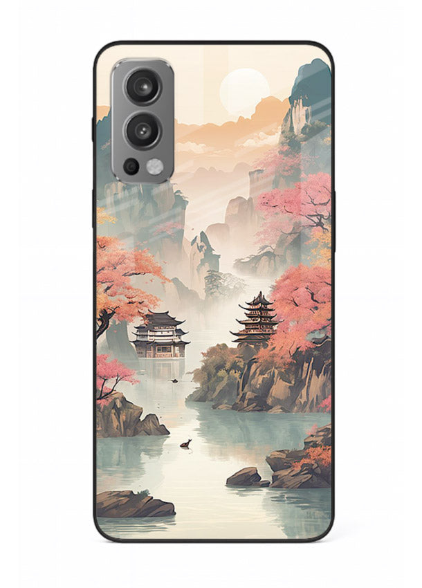Pastel Mountain Pagoda pastel pagoda artwork OnePlus Nord 2 glass back cover