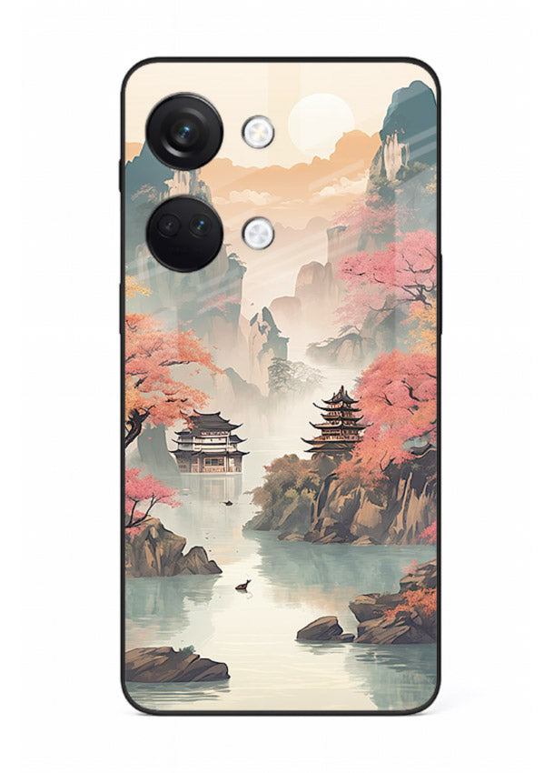 Pastel Mountain Pagoda pastel pagoda artwork OnePlus Nord 3 glass back cover