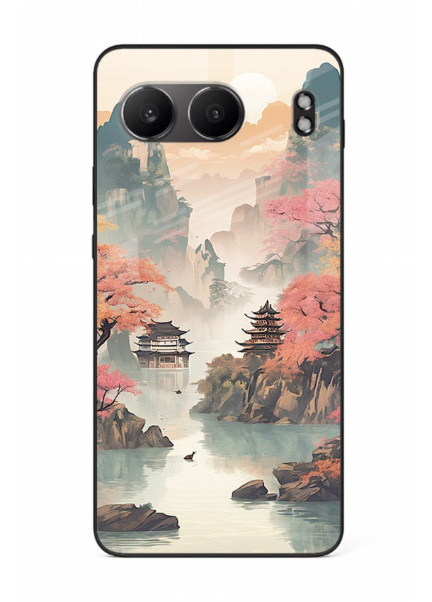 Pastel Mountain Pagoda pastel pagoda artwork OnePlus Nord 4 glass back cover