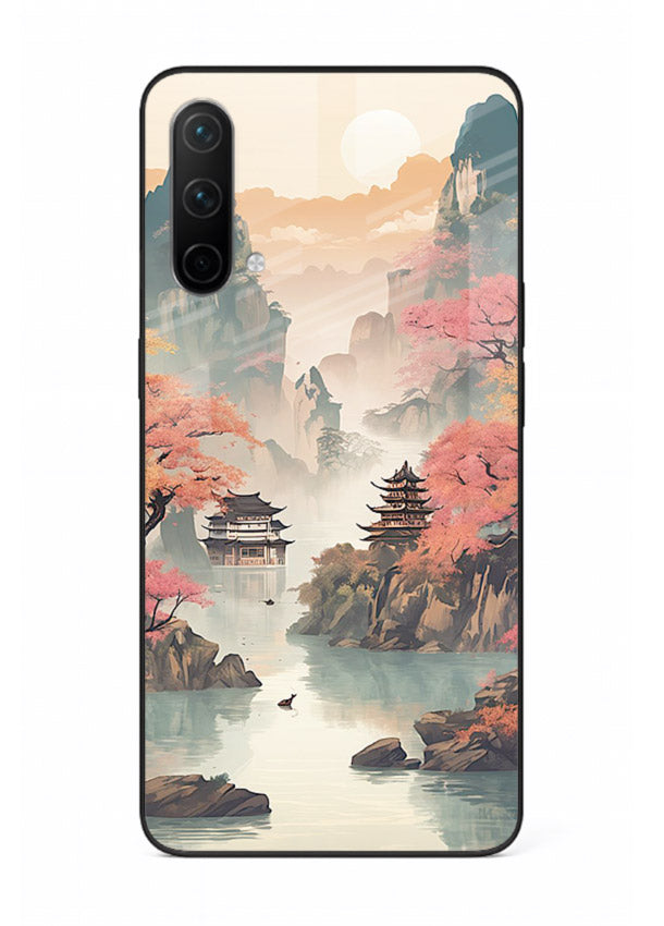 Pastel Mountain Pagoda pastel pagoda artwork OnePlus Nord CE 5G glass back cover
