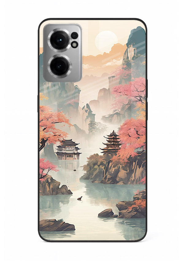 Pastel Mountain Pagoda pastel pagoda artwork OnePlus Nord CE2 5G glass back cover