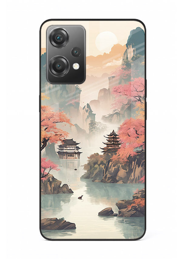 Pastel Mountain Pagoda pastel pagoda artwork OnePlus Nord CE2 Lite 5G glass back cover