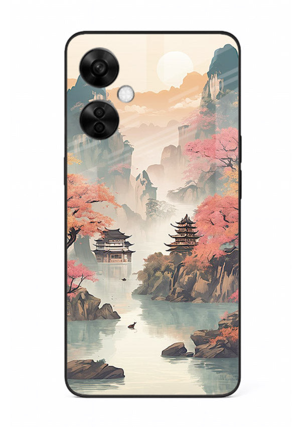 Pastel Mountain Pagoda pastel pagoda artwork OnePlus Nord CE3 Lite glass back cover