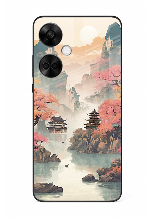 Pastel Mountain Pagoda pastel pagoda artwork OnePlus Nord CE3 glass back cover