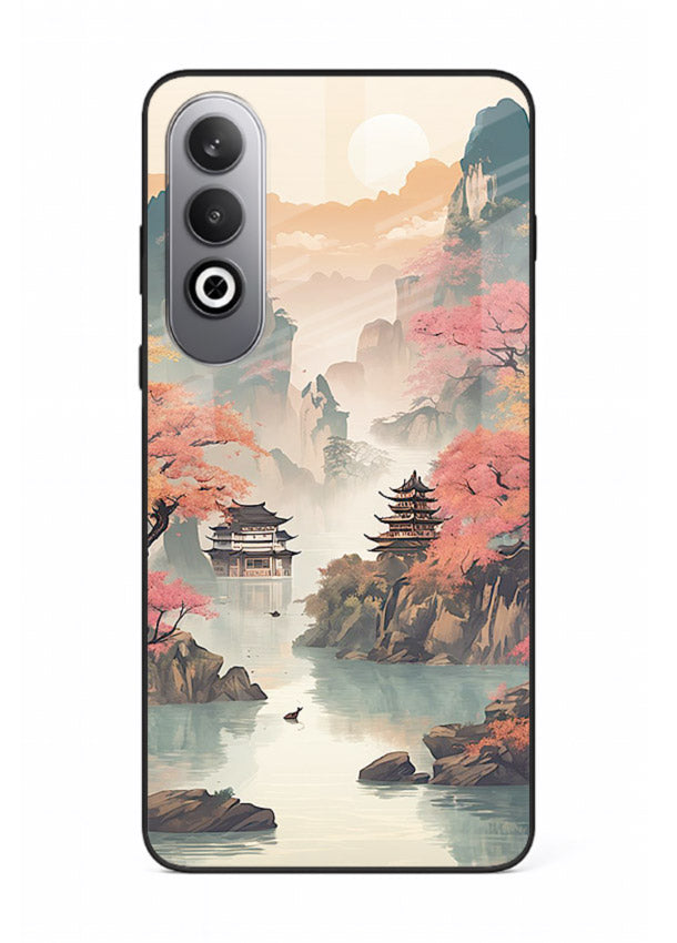 Pastel Mountain Pagoda pastel pagoda artwork OnePlus Nord CE4 glass back cover
