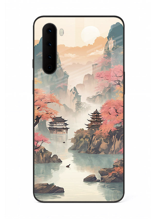 Pastel Mountain Pagoda pastel pagoda artwork OnePlus Nord glass back cover