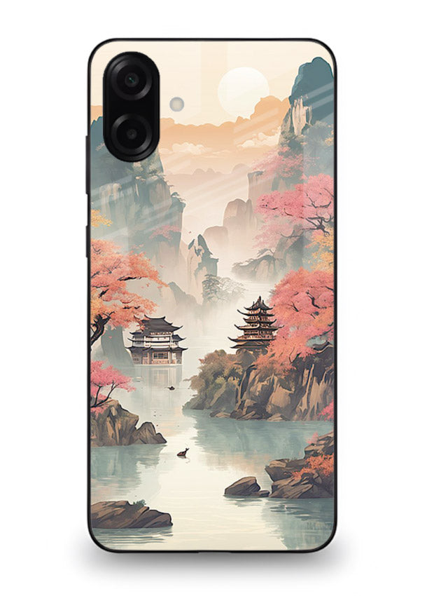 Pastel Mountain Pagoda pastel pagoda artwork Samsung A06 5G glass back cover