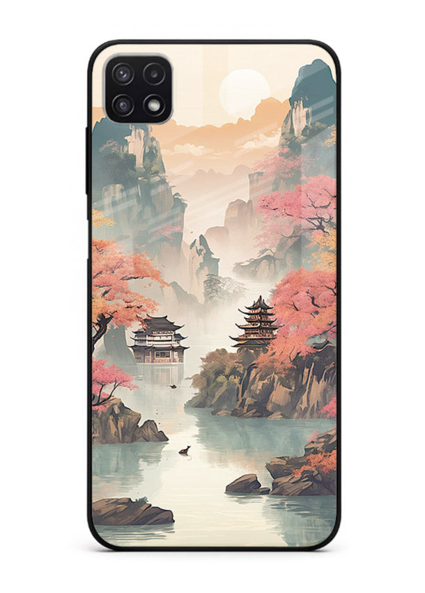 Pastel Mountain Pagoda pastel pagoda artwork Samsung F42 5G glass back cover