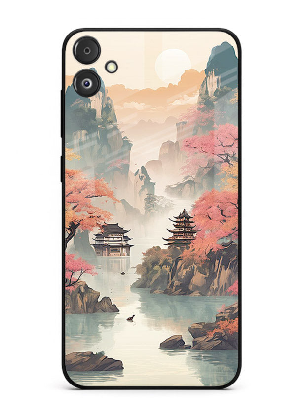 Pastel Mountain Pagoda pastel pagoda artwork Samsung F05 5G glass back cover