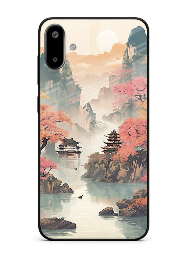 Pastel Mountain Pagoda pastel pagoda artwork Samsung F06 5G glass back cover