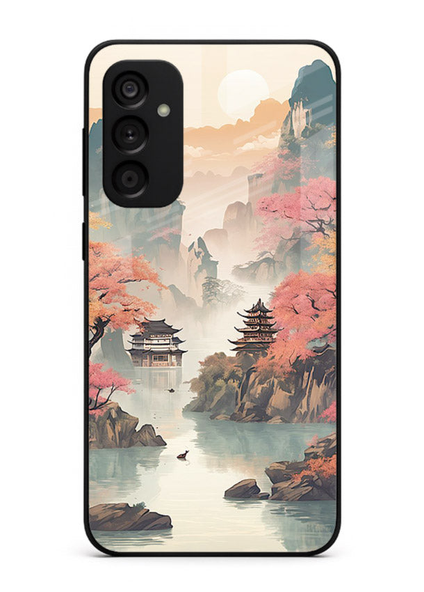 Pastel Mountain Pagoda pastel pagoda artwork Samsung F55 5G glass back cover