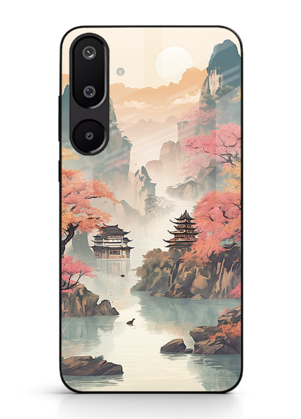 Pastel Mountain Pagoda pastel pagoda artwork Samsung F16 5G glass back cover
