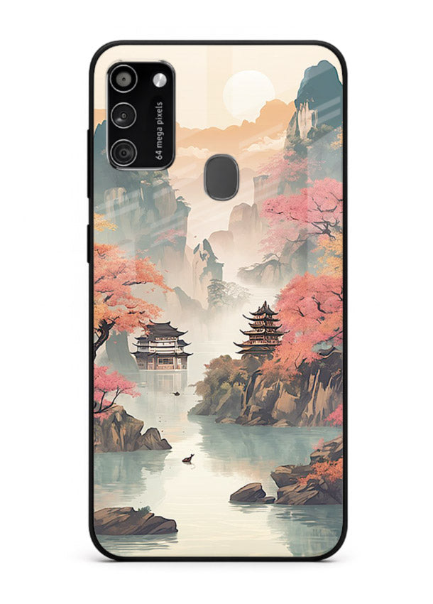 Pastel Mountain Pagoda pastel pagoda artwork Samsung M30s glass back cover