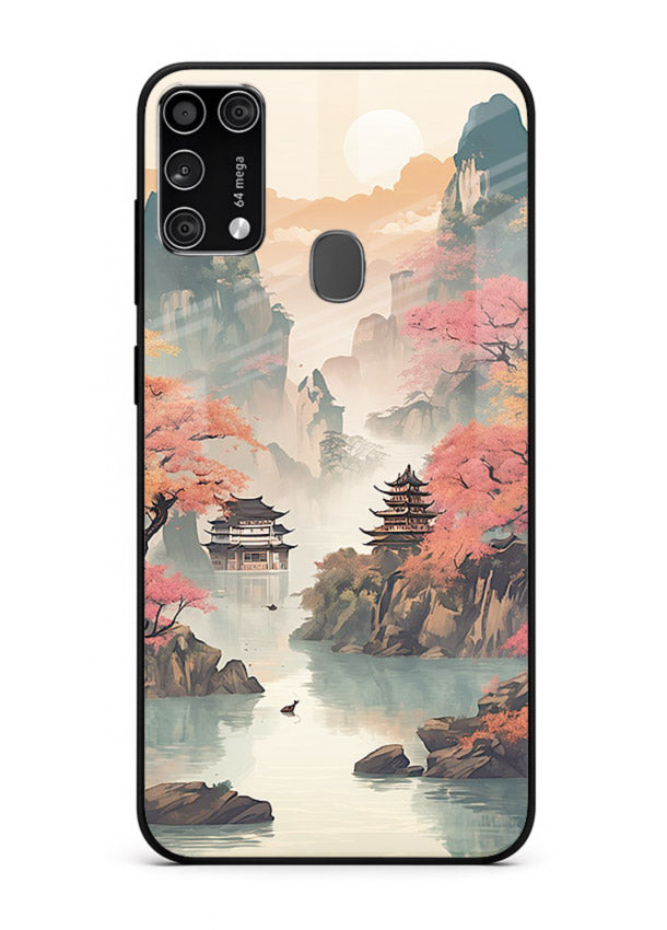 Pastel Mountain Pagoda pastel pagoda artwork Samsung M31 Prime glass back cover
