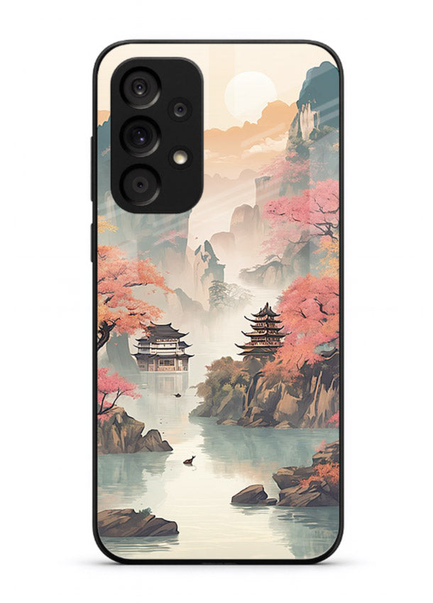 Pastel Mountain Pagoda pastel pagoda artwork Samsung A23 5G glass back cover