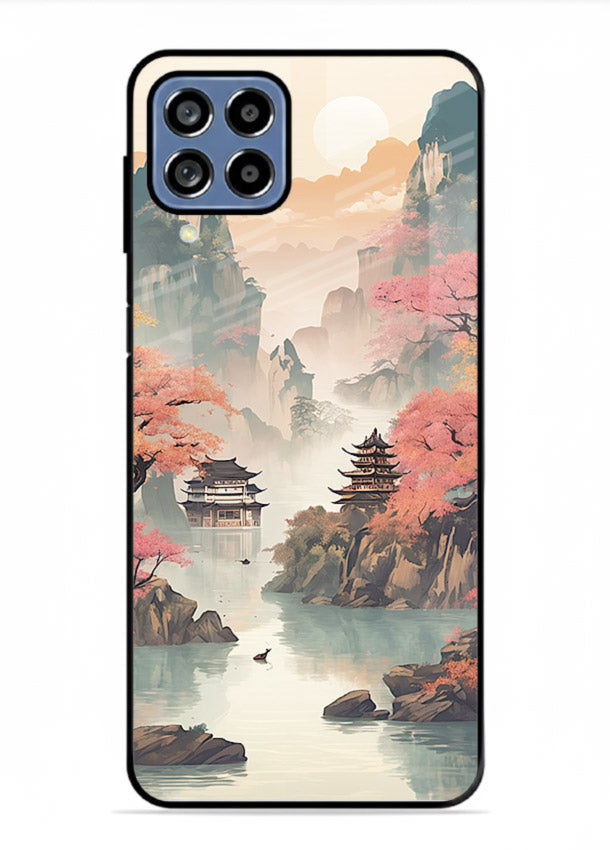 Pastel Mountain Pagoda pastel pagoda artwork Samsung F22 4G glass back cover