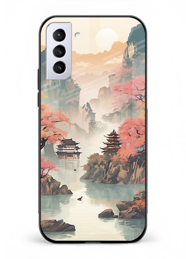 Pastel Mountain Pagoda pastel pagoda artwork Samsung S21 FE glass back cover