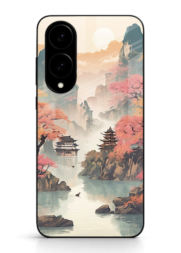Pastel Mountain Pagoda pastel pagoda artwork Samsung S25 Edge glass back cover