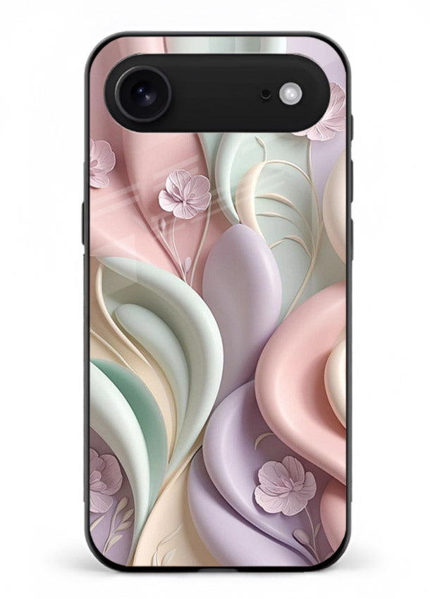Pastel swirl floral artwork on iphone 18 air glass back cover with blended pastel petals.