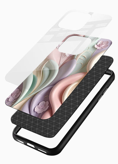 Pastel swirl floral artwork on glossy vibrant premium glass back cover with blended pastel petals. - Angle Layers