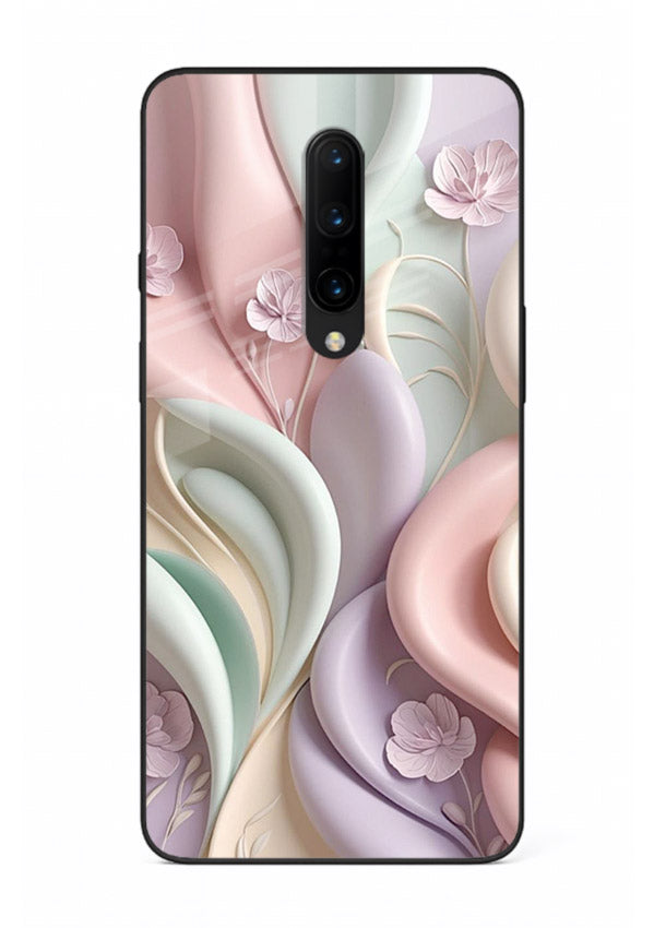 Pastel swirl floral artwork on OnePlus 7 Pro glass back cover with blended pastel petals.