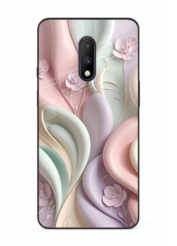 Pastel swirl floral artwork on OnePlus 7 glass back cover with blended pastel petals.