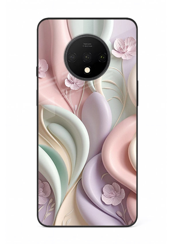 Pastel swirl floral artwork on OnePlus 7T glass back cover with blended pastel petals.