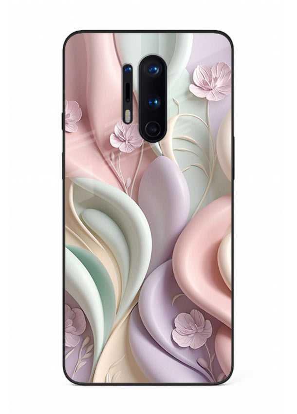 Pastel swirl floral artwork on OnePlus 8 Pro glass back cover with blended pastel petals.
