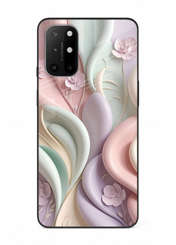 Pastel swirl floral artwork on OnePlus 8T glass back cover with blended pastel petals.