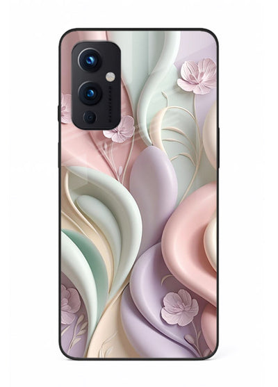 Pastel swirl floral artwork on OnePlus 9 Pro glass back cover with blended pastel petals.