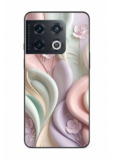 Pastel swirl floral artwork on OnePlus 10 Pro glass back cover with blended pastel petals.