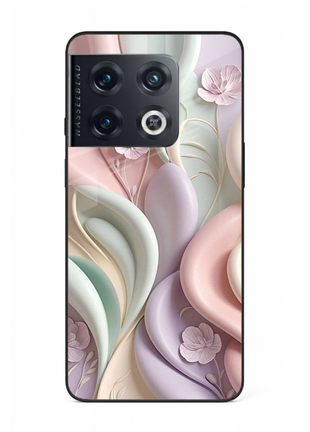 Pastel swirl floral artwork on OnePlus 10 Pro glass back cover with blended pastel petals.