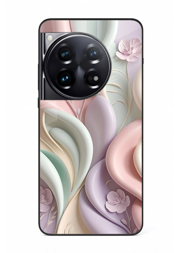 Pastel swirl floral artwork on OnePlus 12 glass back cover with blended pastel petals.