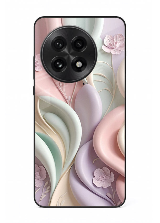 Pastel swirl floral artwork on OnePlus 13R glass back cover with blended pastel petals.
