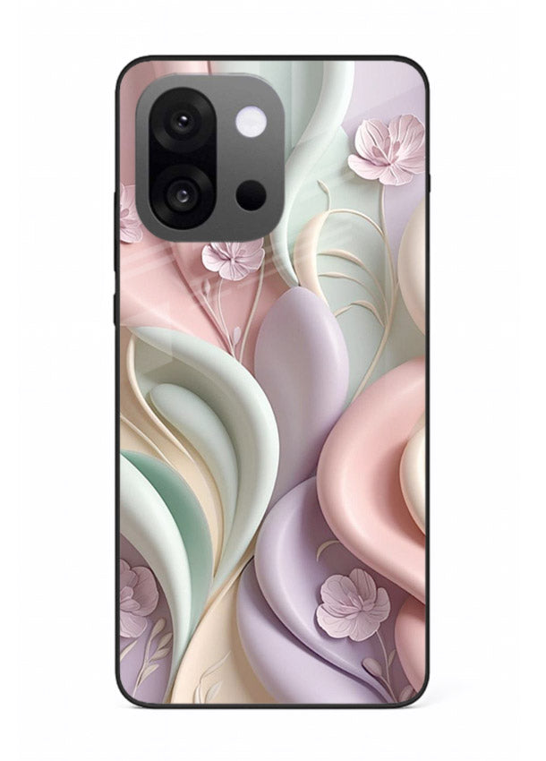 Pastel swirl floral artwork on OnePlus 13s glass back cover with blended pastel petals.