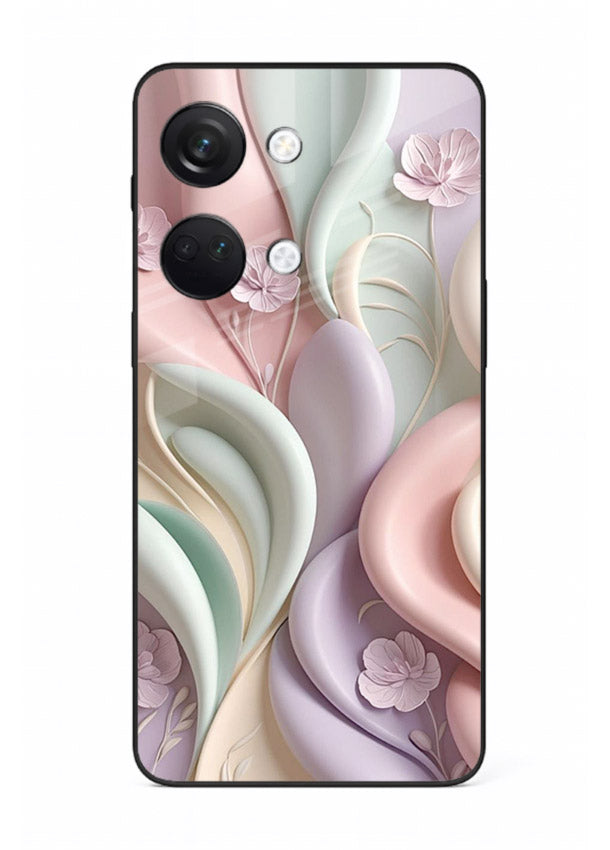 Pastel swirl floral artwork on OnePlus Nord 3 glass back cover with blended pastel petals.