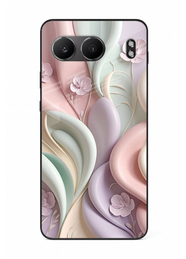 Pastel swirl floral artwork on OnePlus Nord 4 glass back cover with blended pastel petals.