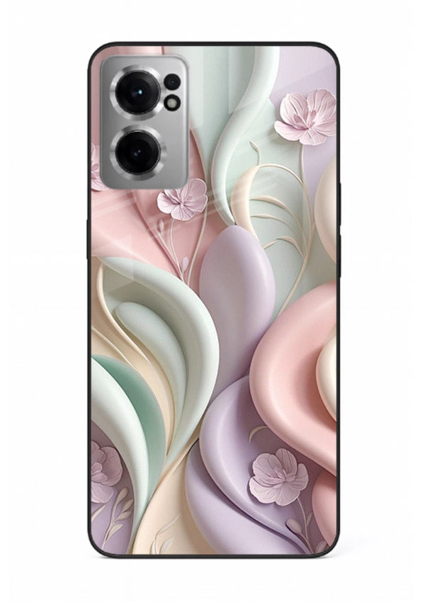 Pastel swirl floral artwork on OnePlus Nord CE2 5G glass back cover with blended pastel petals.