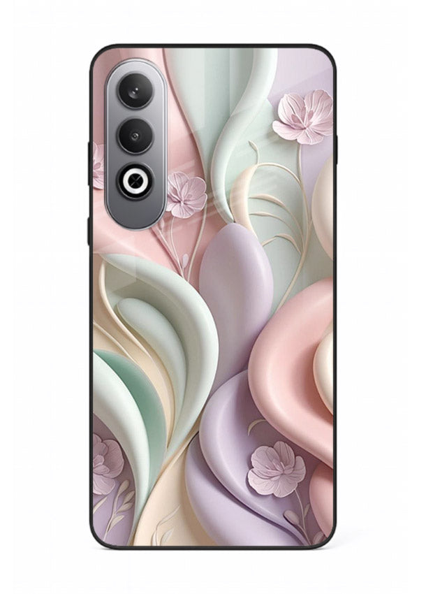 Pastel swirl floral artwork on OnePlus Nord CE4 glass back cover with blended pastel petals.