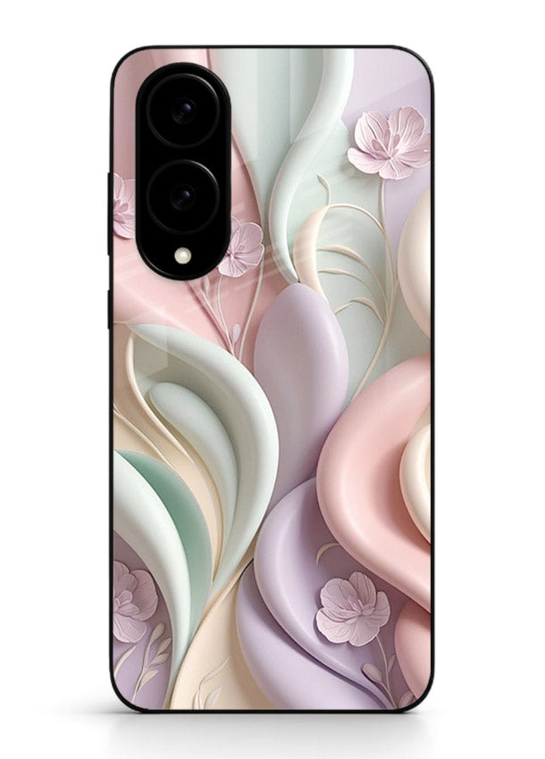 Pastel swirl floral artwork on Samsung S25 Edge glass back cover with blended pastel petals.