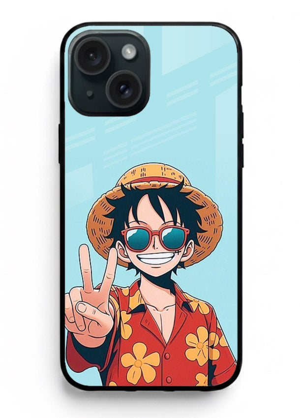 Peace Sign Traveler character artwork iphone 15 plus glass back cover