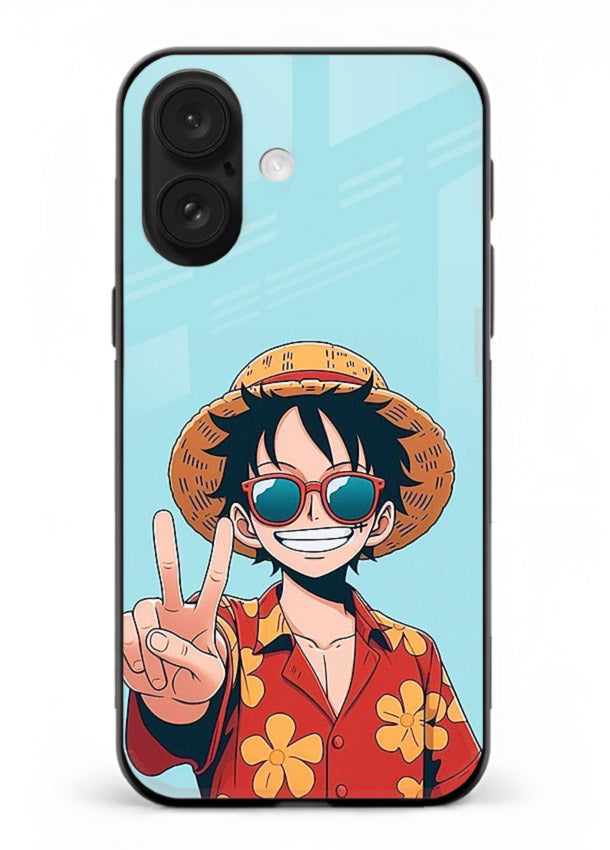 Peace Sign Traveler character artwork iphone 16 plus glass back cover