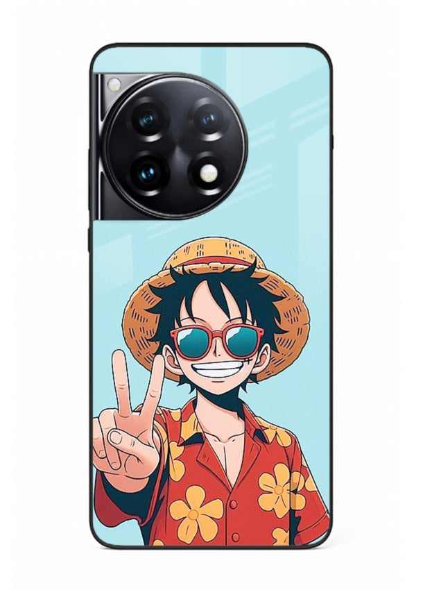 Peace Sign Traveler character artwork OnePlus 12R glass back cover