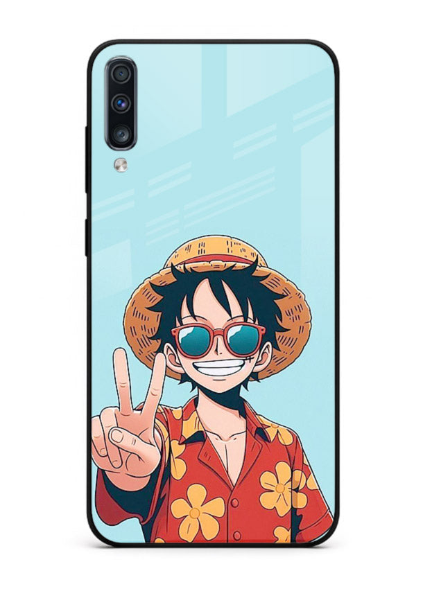 Peace Sign Traveler character artwork Samsung A50 glass back cover